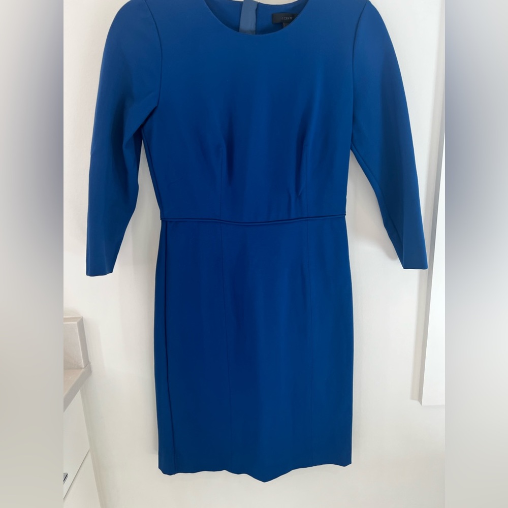 J Crew 3/4 Sleeve Suiting Dress Cobalt Blue
